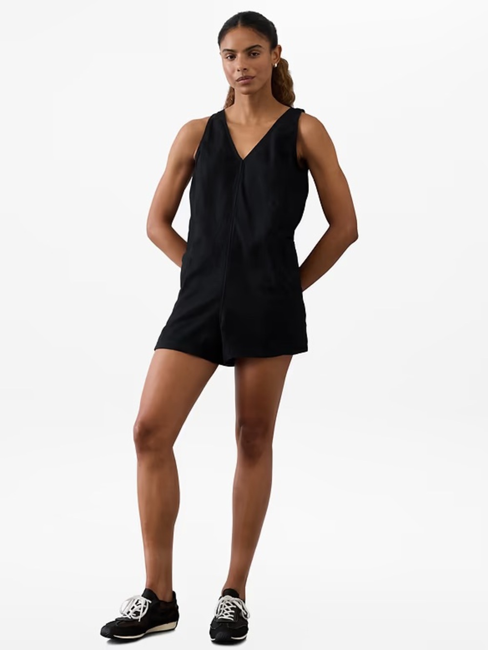 Athleta Retreat Linen Romper- Black